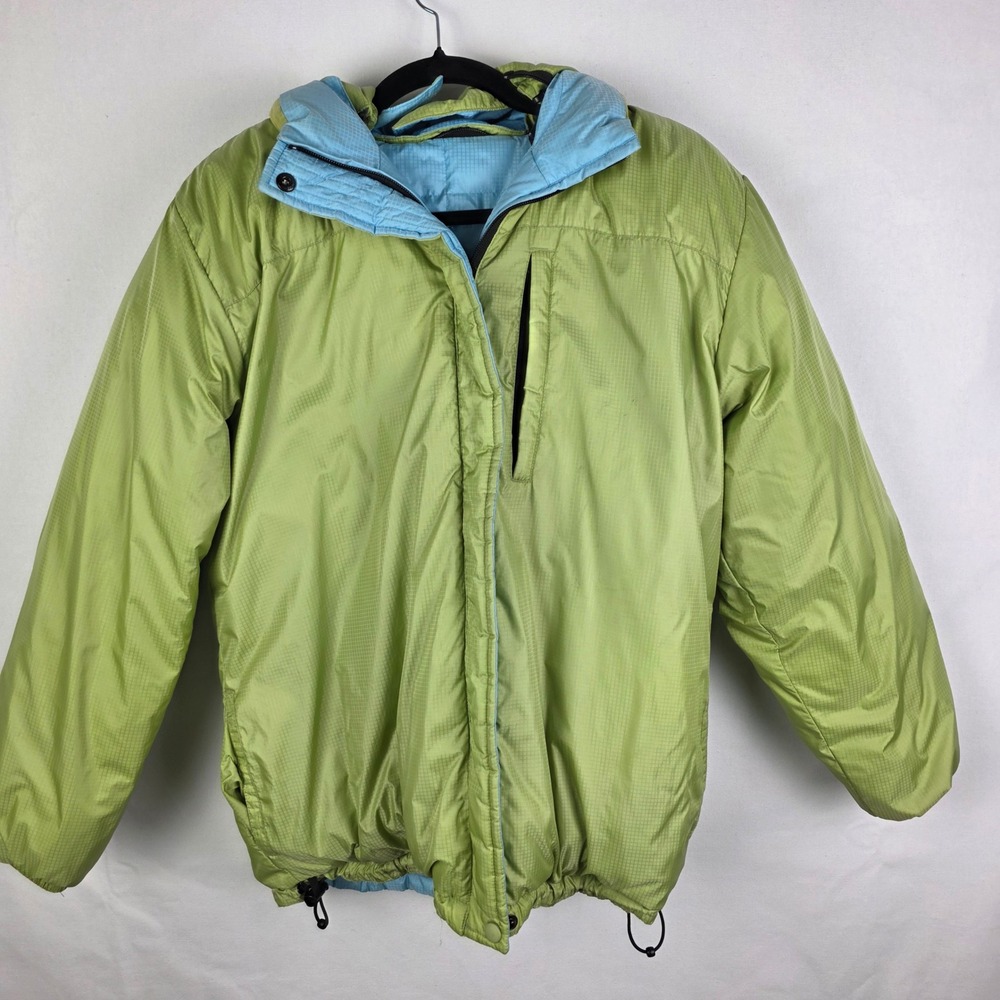 Lands End Womens Goose Down Puffer Jacket Lime Green Ripstop Hooded Size M 10-12